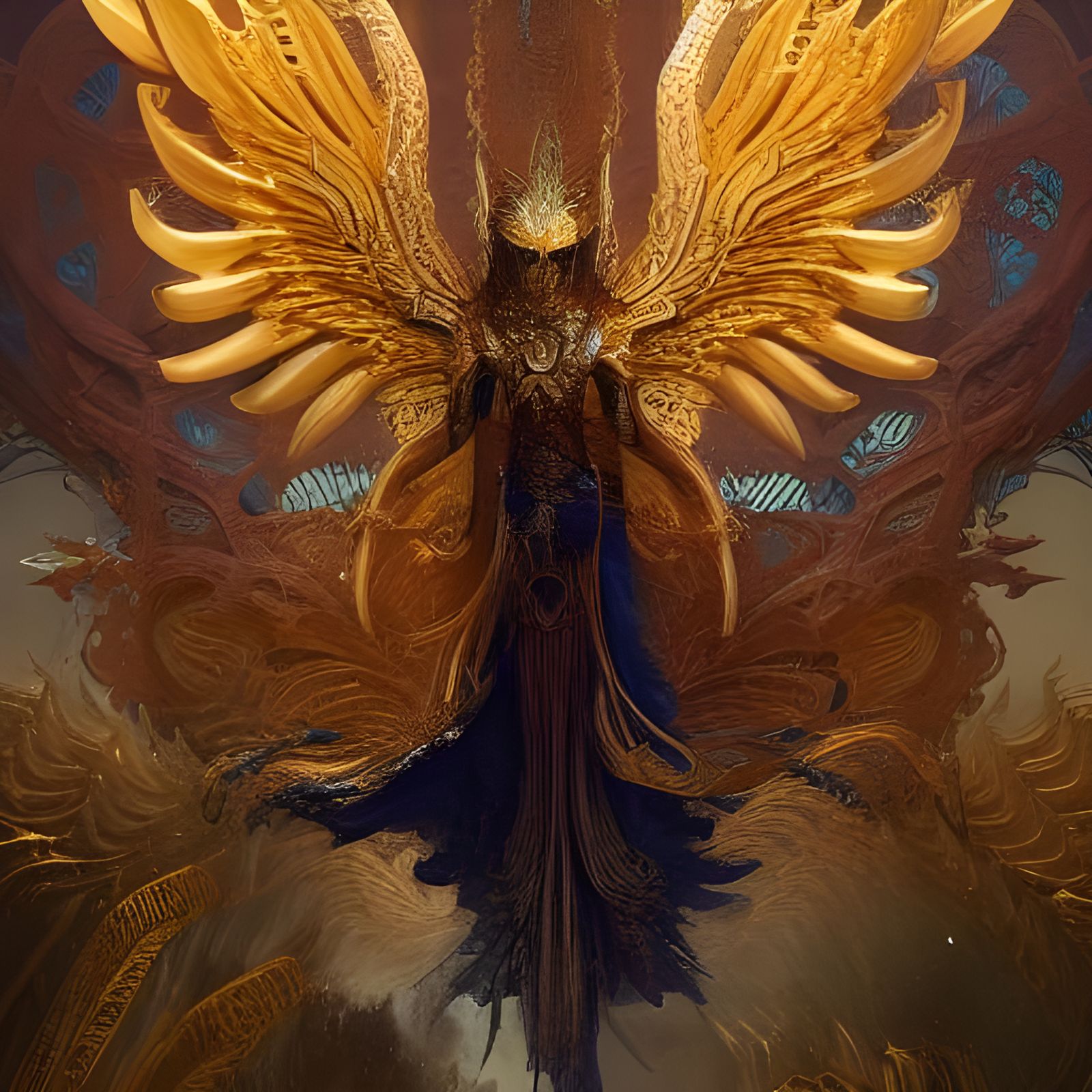 Phoenix in Golden Cage: Fantasy Art Nouveau