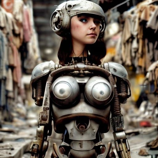 Post-Apocalyptic Mecha Girl in Steampunk Style
