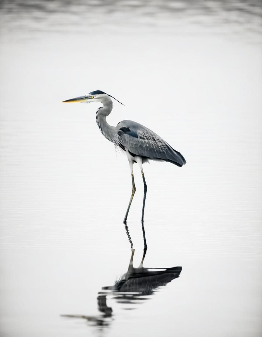Minimalist Heron in Water Platinum Print