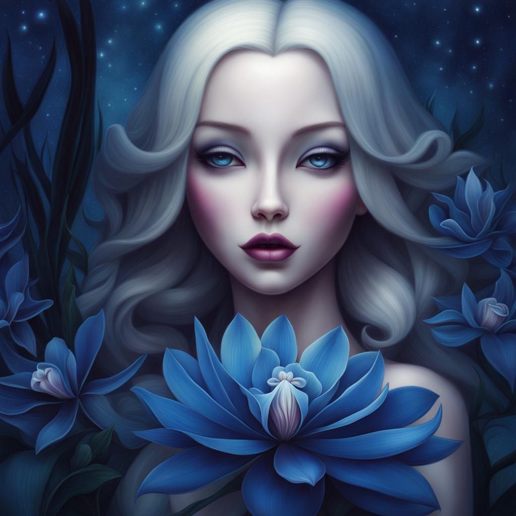 Indigo Orchid in Midnight Garden: Digital Art