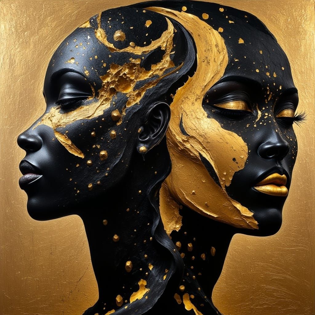 <lora:Abstract Reality:1.0> A surreal, abstract Cubism-inspired digital painting of two African American women’s faces s...