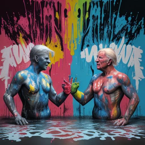Trump vs Biden: Mud Wrestling in Graffiti Style