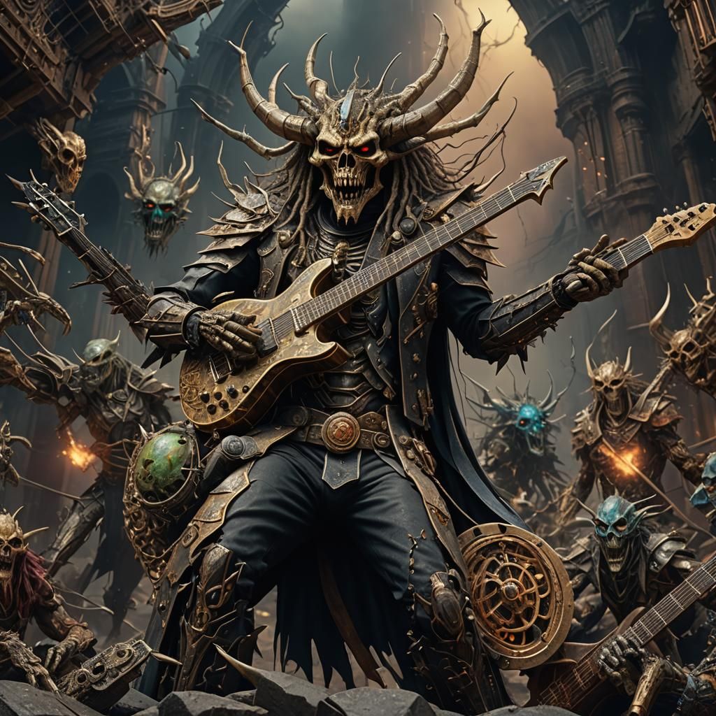 Locust Guitarist: Detailed Matte Painting in 8K