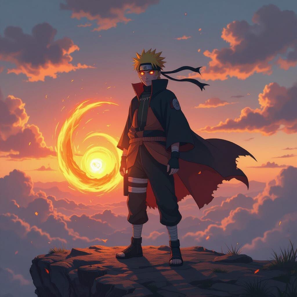 Naruto Uzumaki in Sage Mode at Sunset