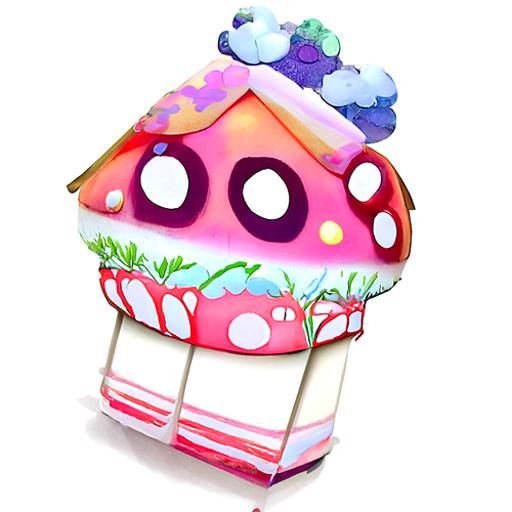 Cute Colorful Kawaii Mushroom House Illustration