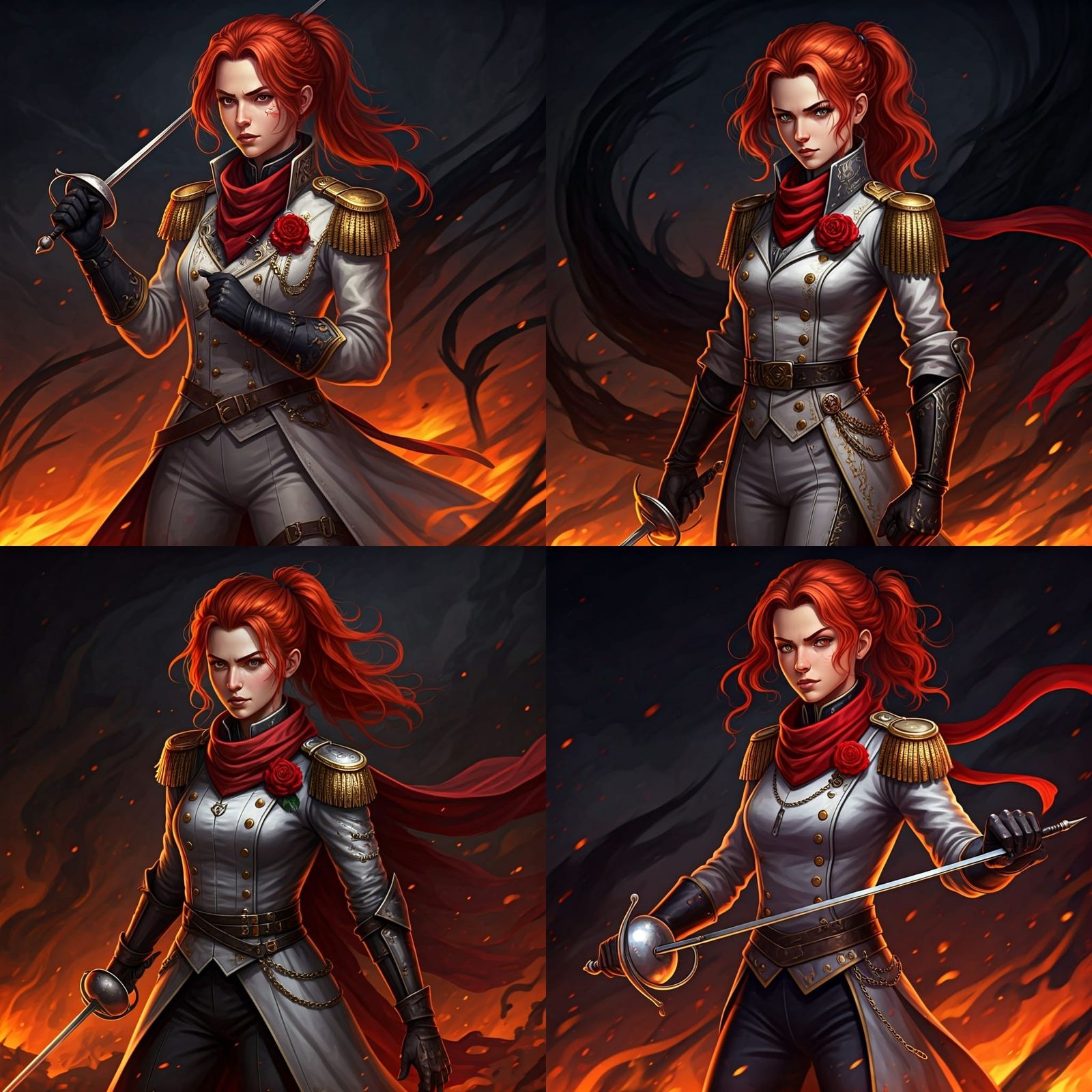 Fiery French Duelist with Rapier in Dark Fantasy Setting