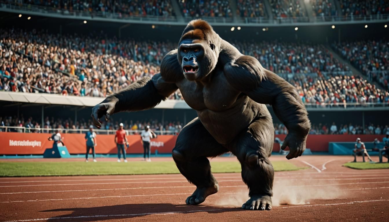 Gorilla at the Olympics: A Photorealistic Scene