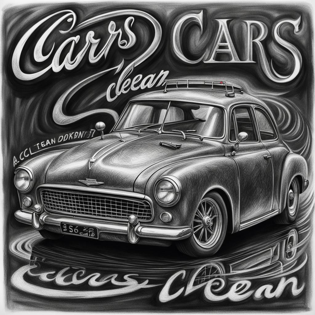 Car Logo with Text in Hyperdetailed Charcoal Drawing