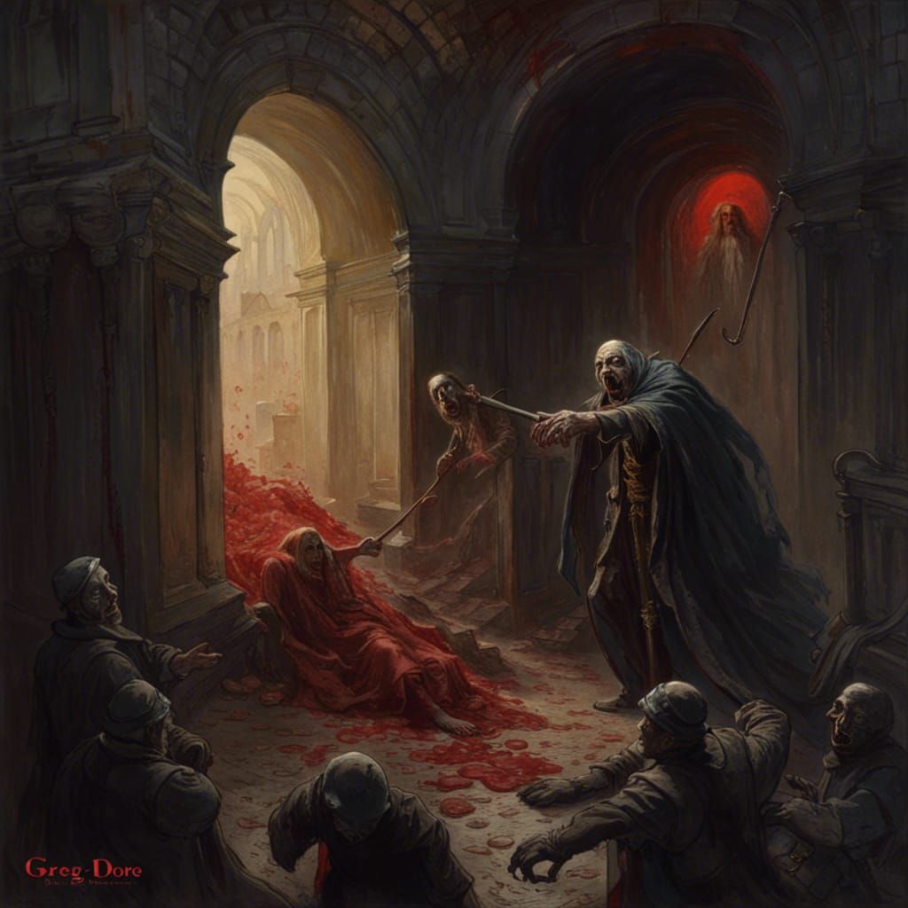 Dark Horror Scene as Woodcut Illustration