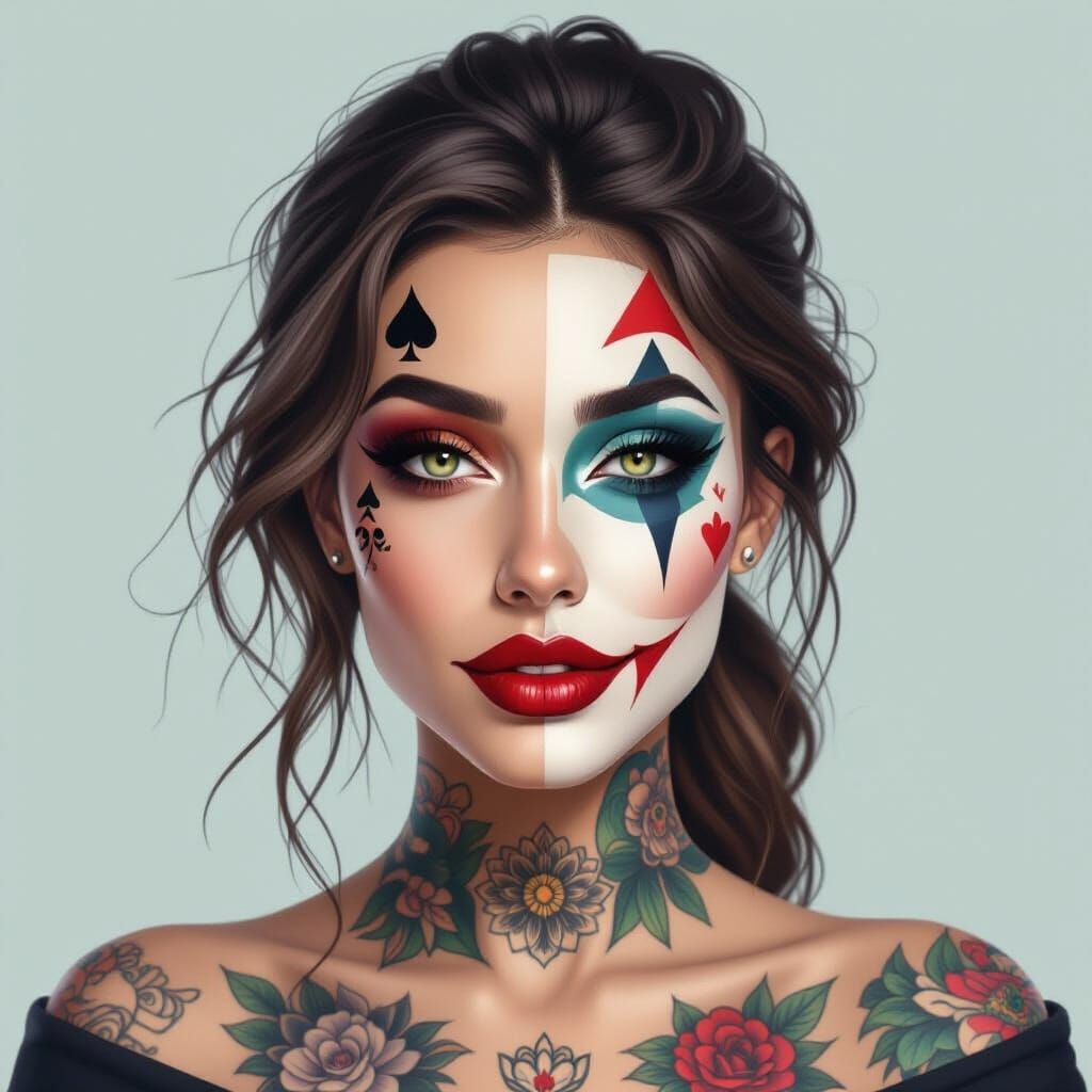 Woman With Ace Joker Tattoo