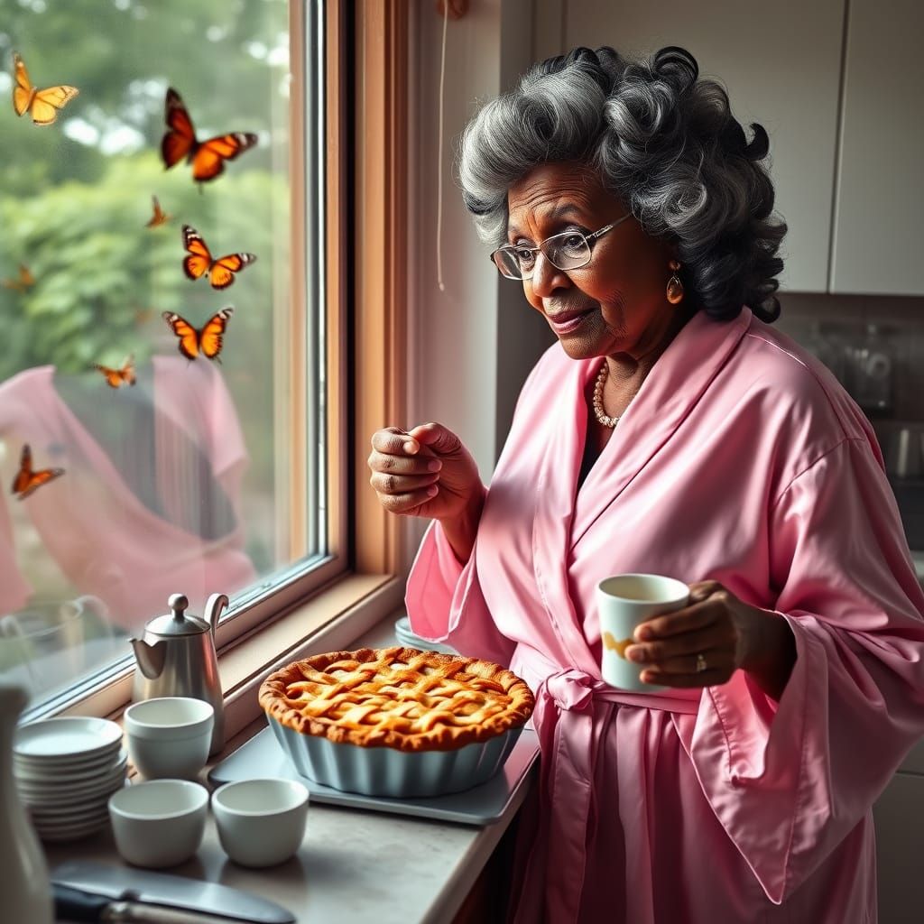 Warm Moment with an Elderly African American Woman in a Pink...