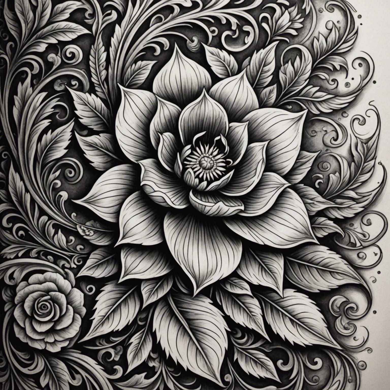 Floral Tattoo Design in Tooled Leather Style