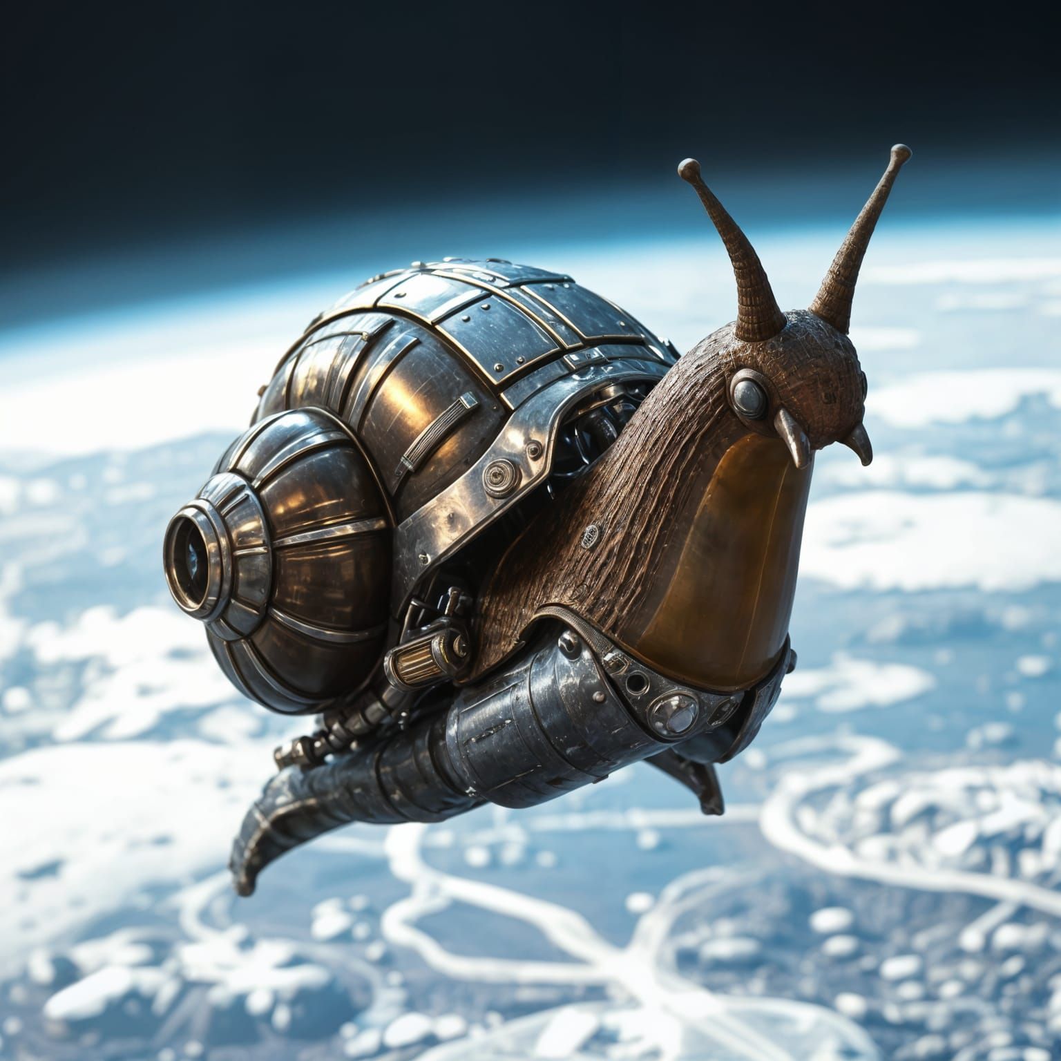Mechanical Space Snail in Futuristic Sci-Fi Render