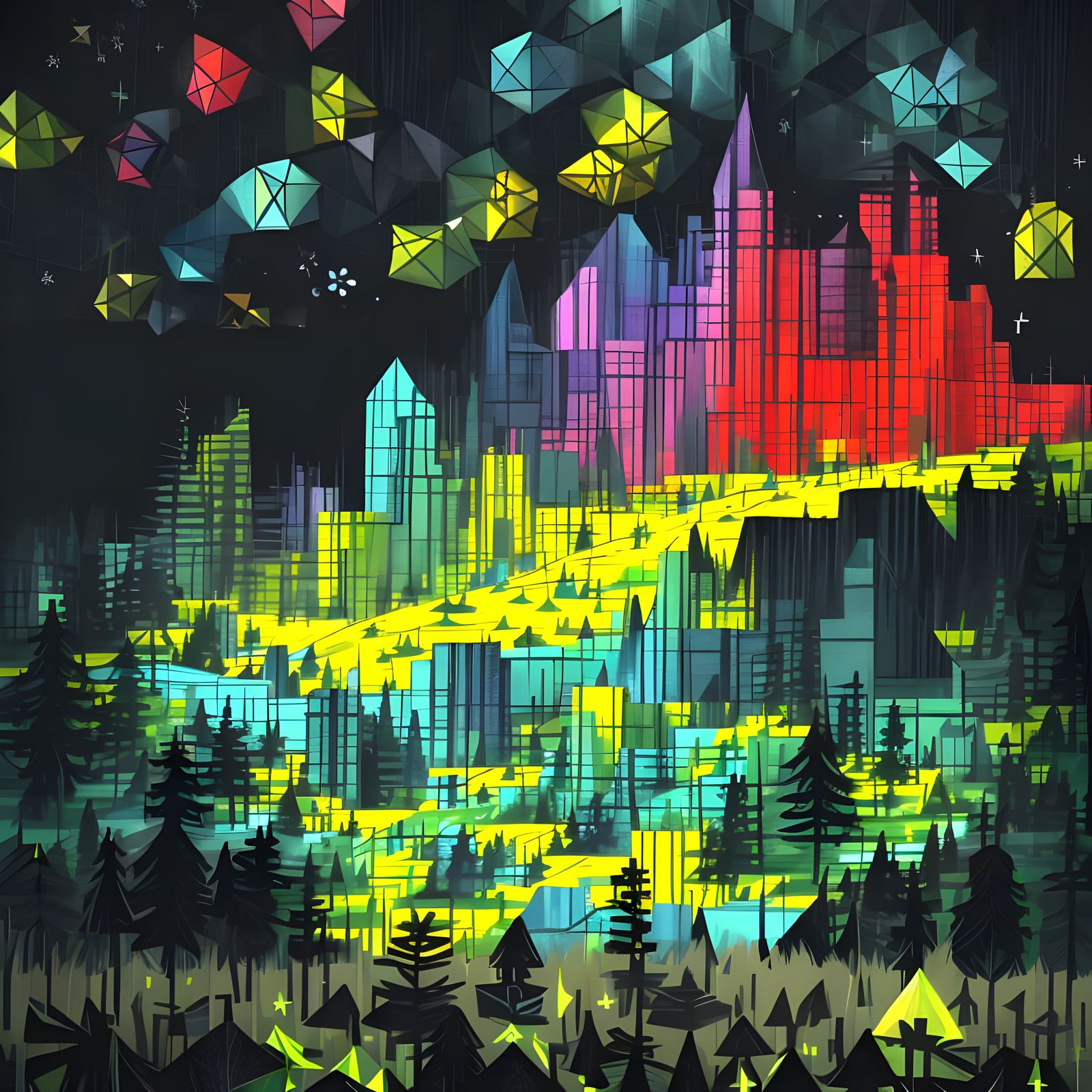 Winter Forest Castle in Kaleidoscopic Garden