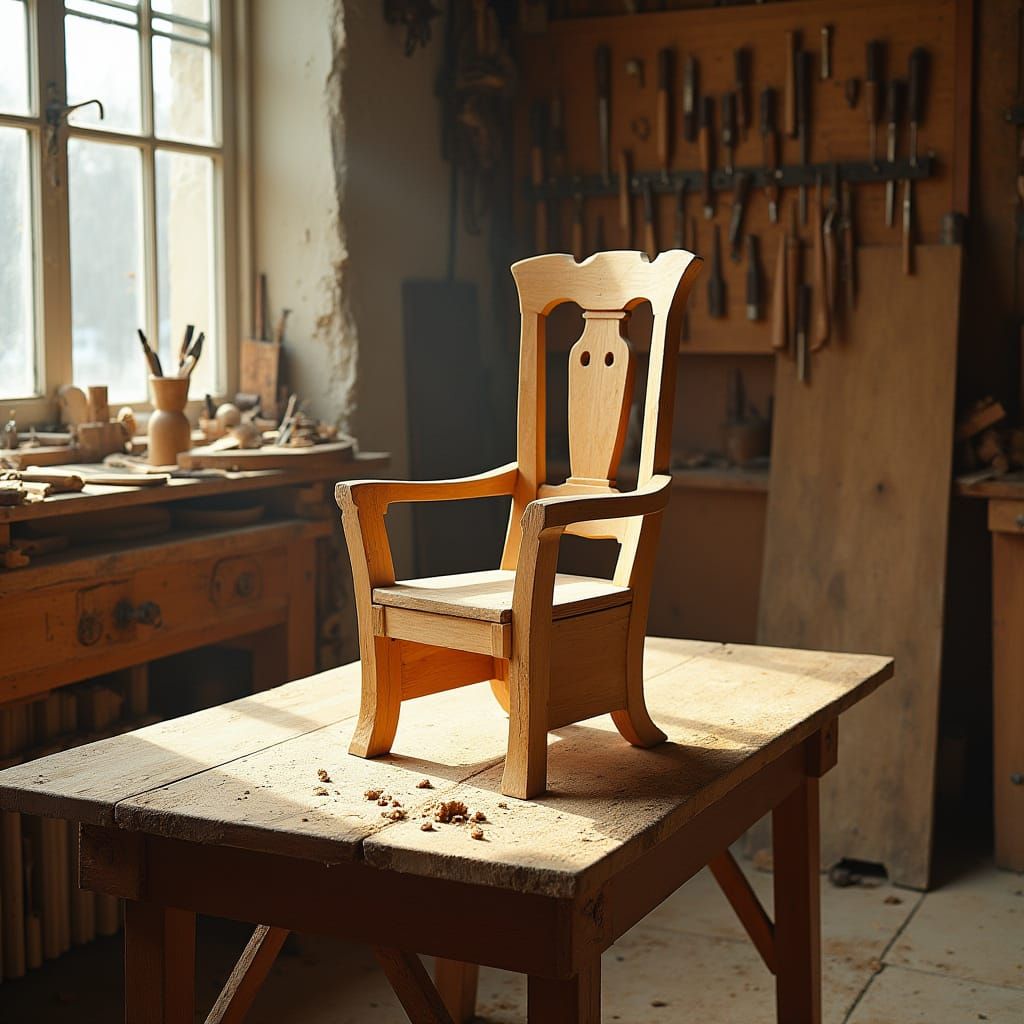 Handcrafted Wooden Masterpiece in a Bright Workshop