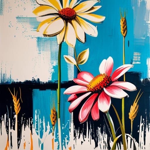 Mixed Media Flowers: Digital Art and Screen Print