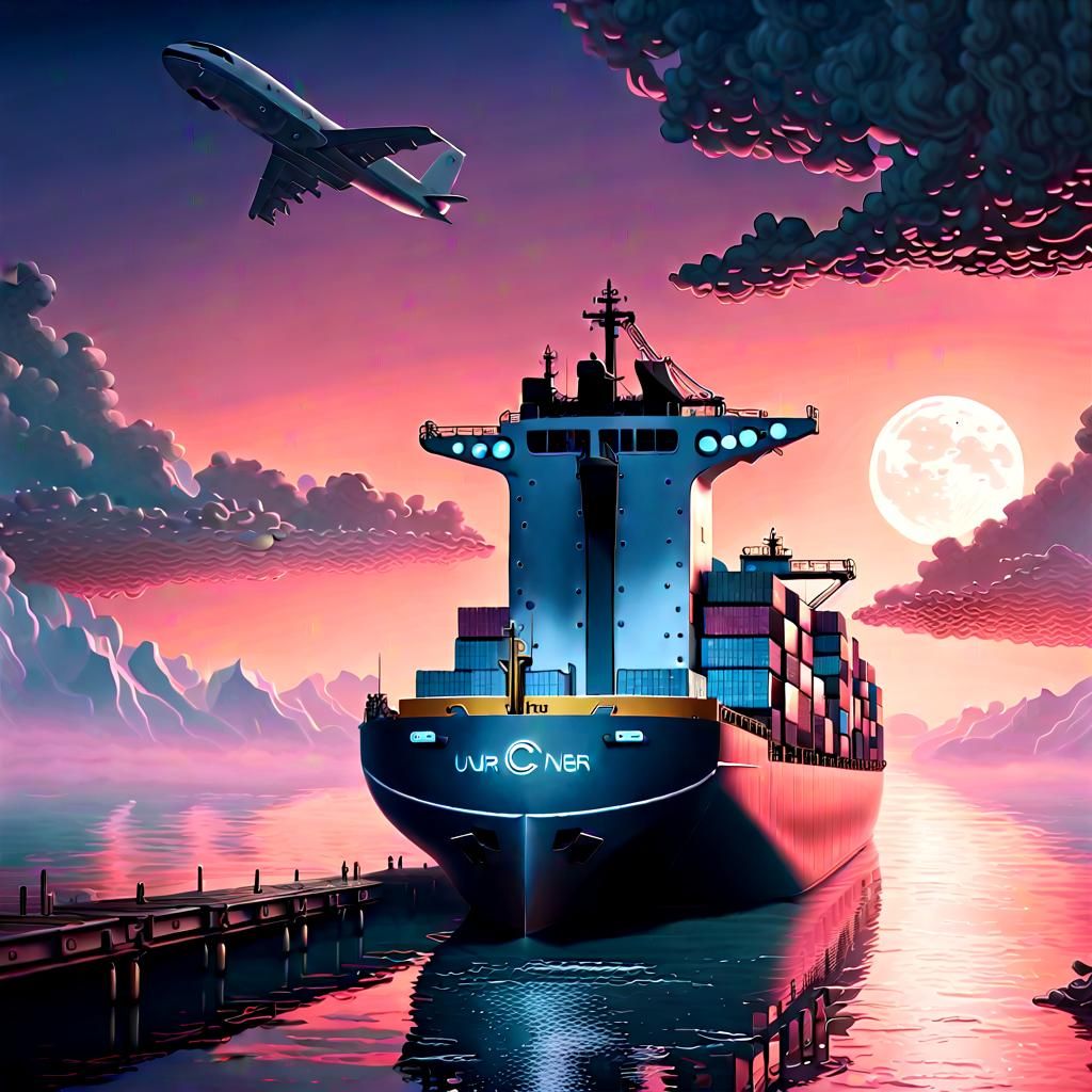 Cyberpunk Freight Liner in Dreamy Watercolor Style