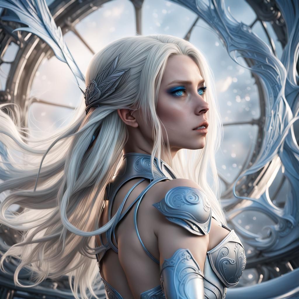 Elegant Warrior Princess with Platinum Hair in Digital Art