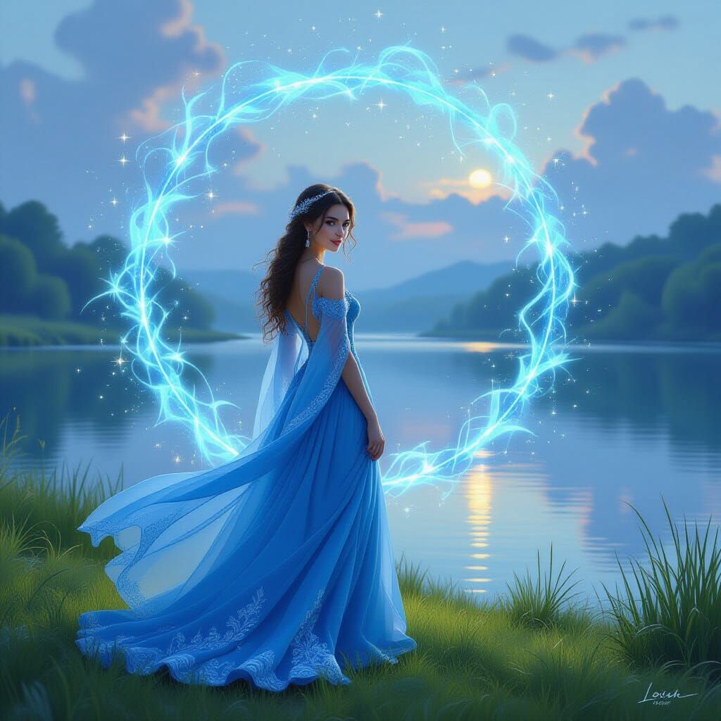 Enchanting Lady with Blue Portal, Fantasy Art
