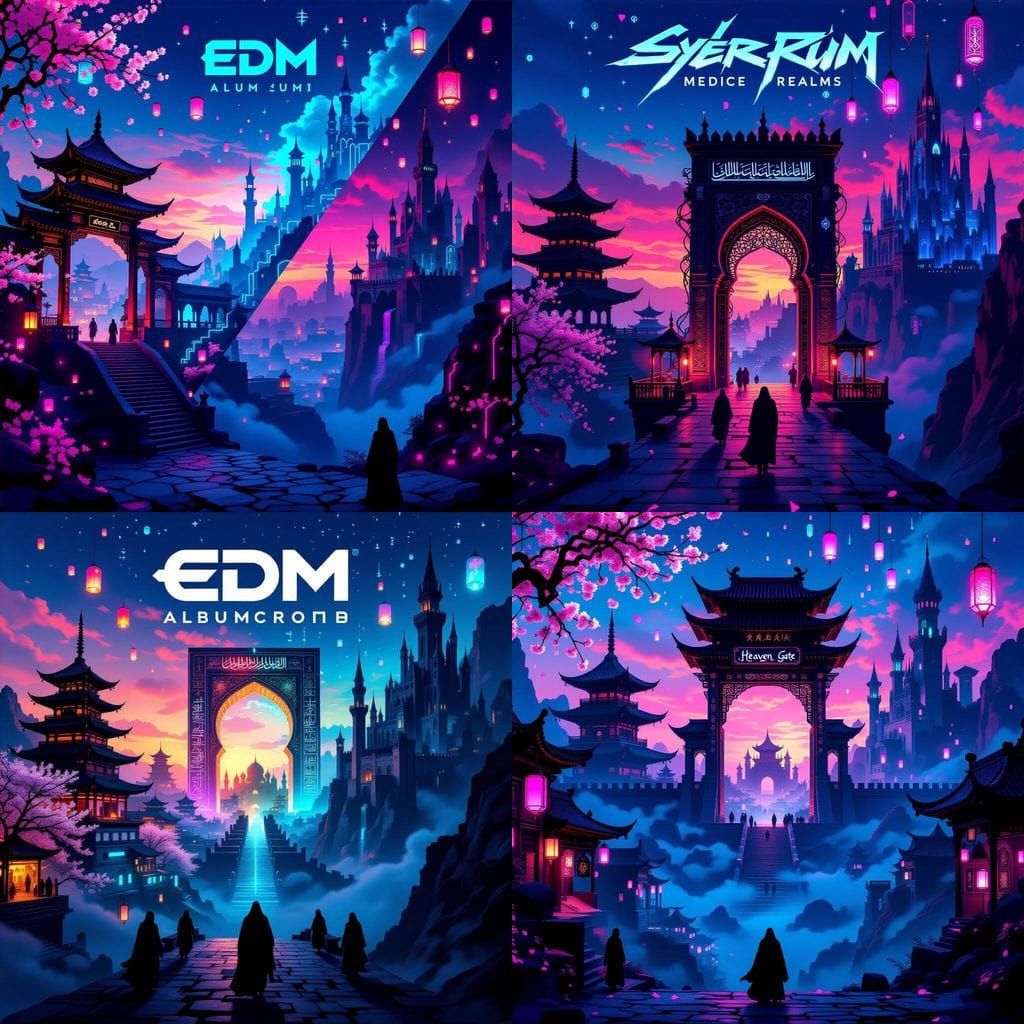 Cyberpunk Medieval Realms Converge in EDM Album Art