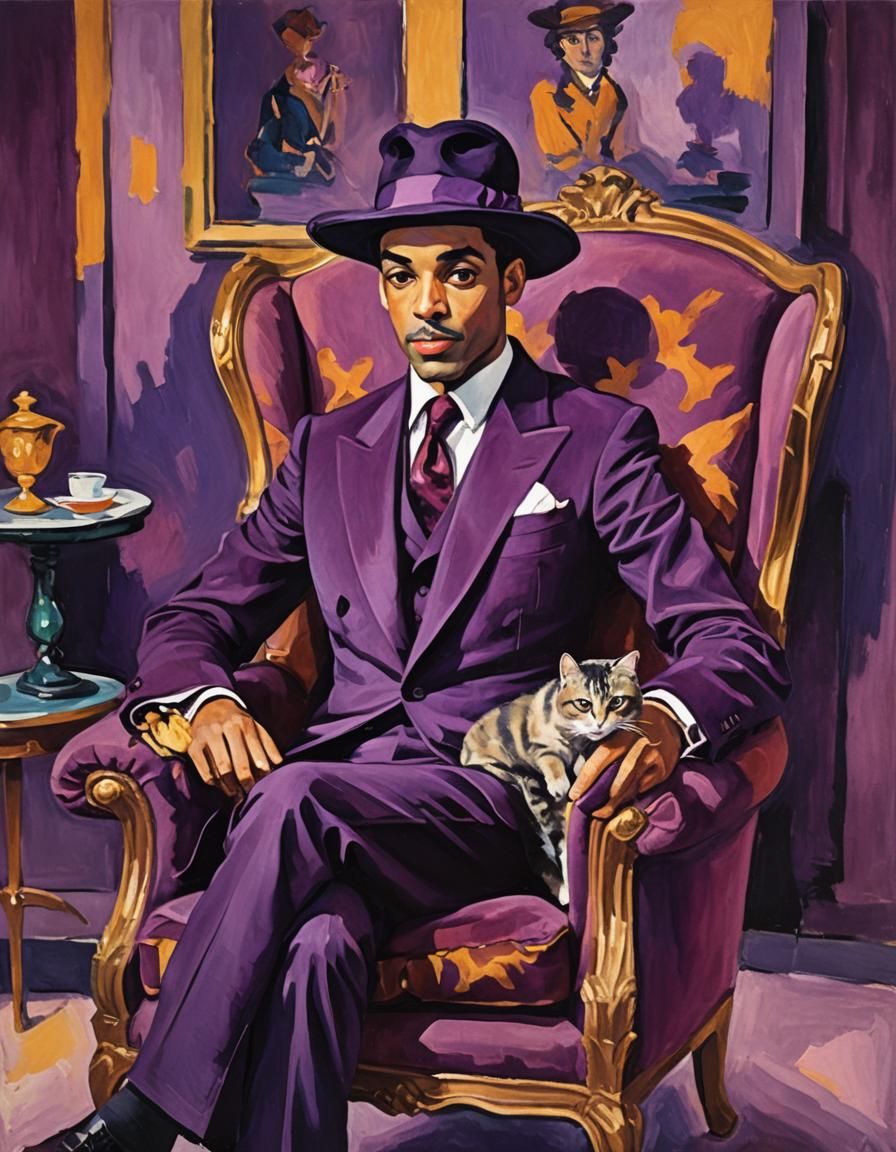 Fauvist Portrait of Prince with Cat in Oil
