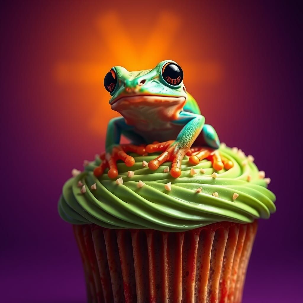 Frog on Cupcake: Hyper-Realistic Fantasy Art