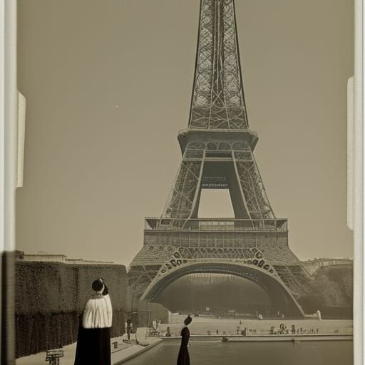 Eiffel Tower: Vintage Sepia Photo, Paris 1920s
