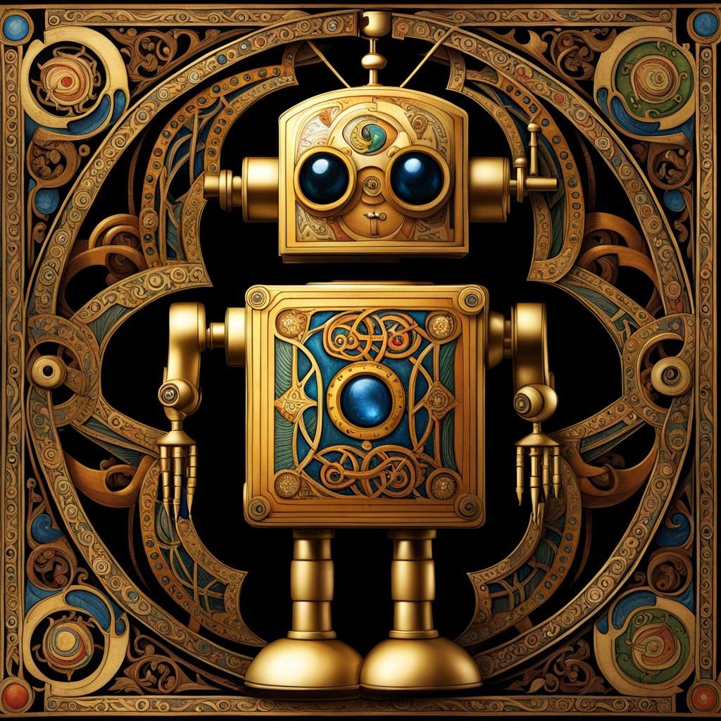 Steampunk Robot in Illuminated Manuscript Style