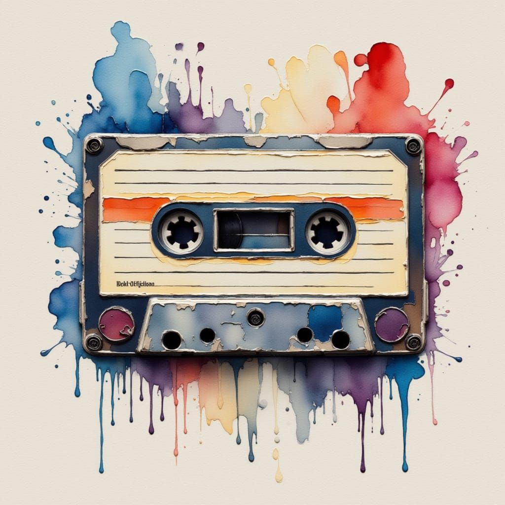 1980s Cassette Tape in Watercolor Style