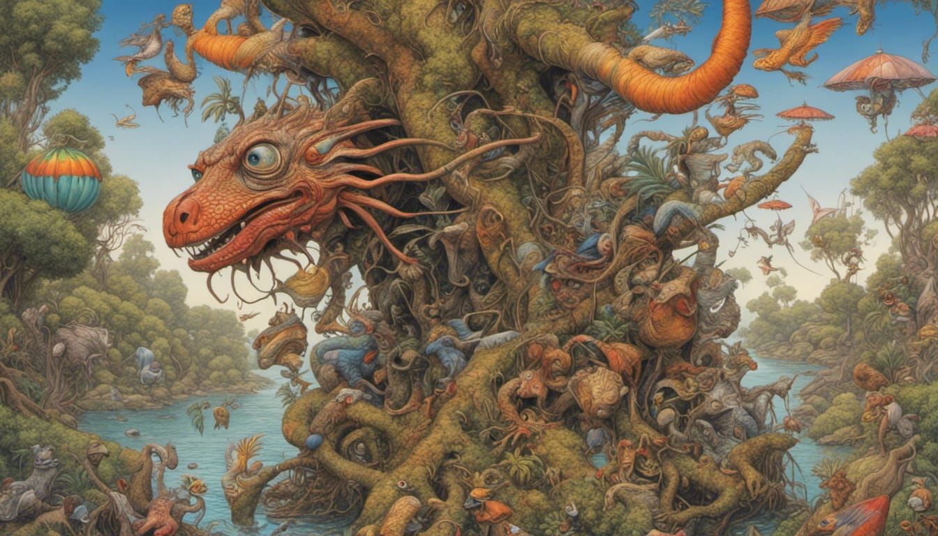 Detailed Multicoloured Fantasy Scene in Photorealistic Style