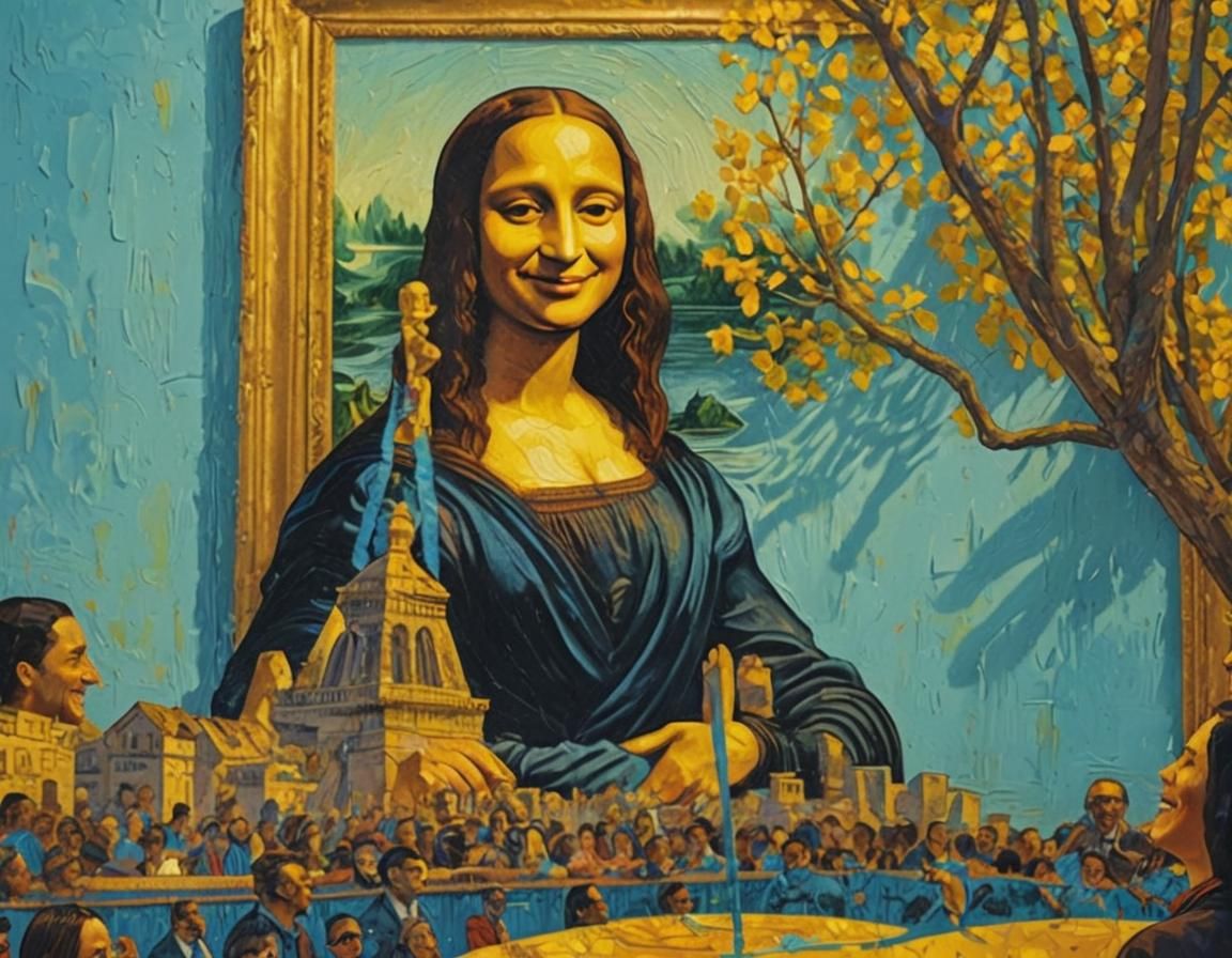 Jay-Z and Mona Lisa in Fauvist Pop Art Gallery