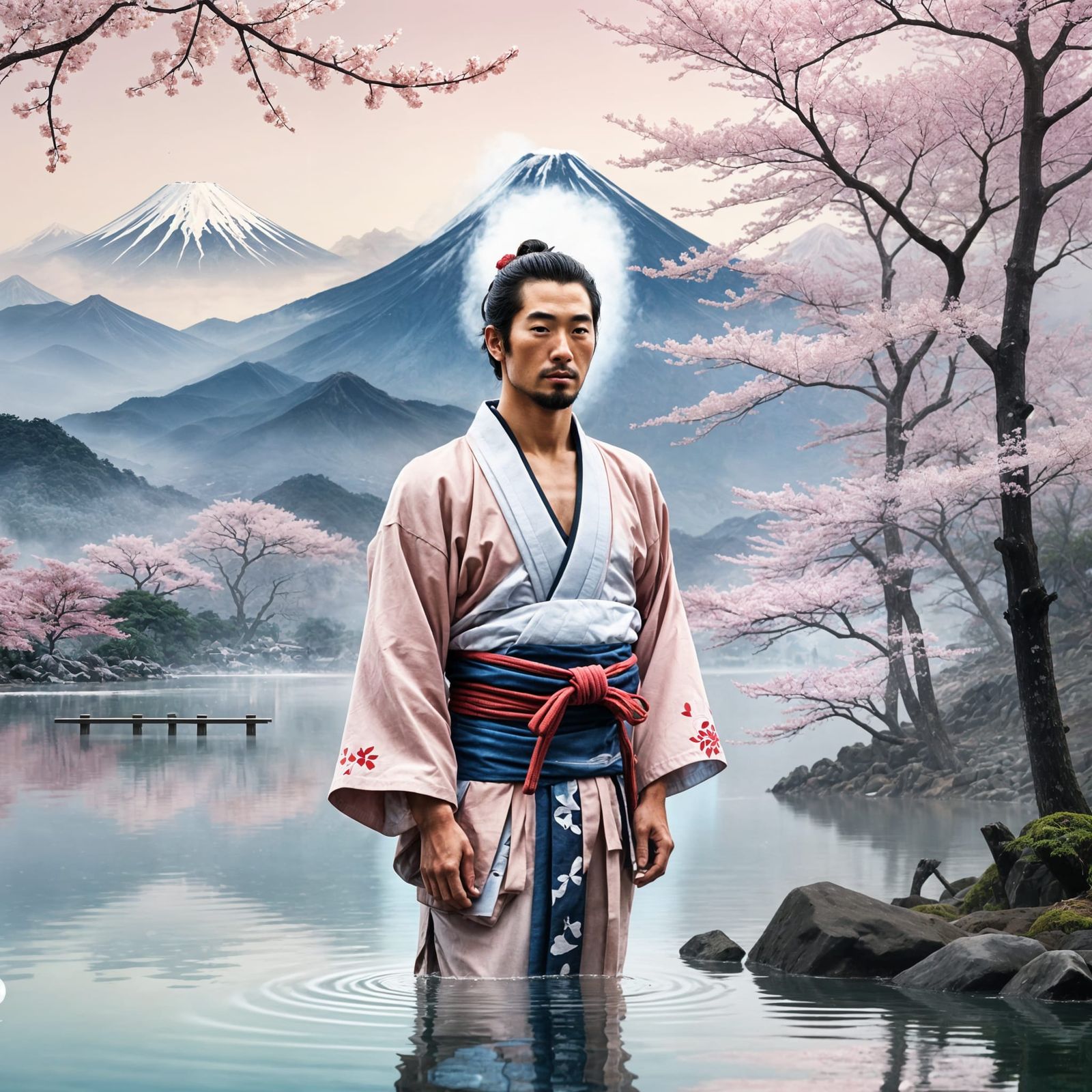 Man in Fundoshi with Mount Fuji Backdrop