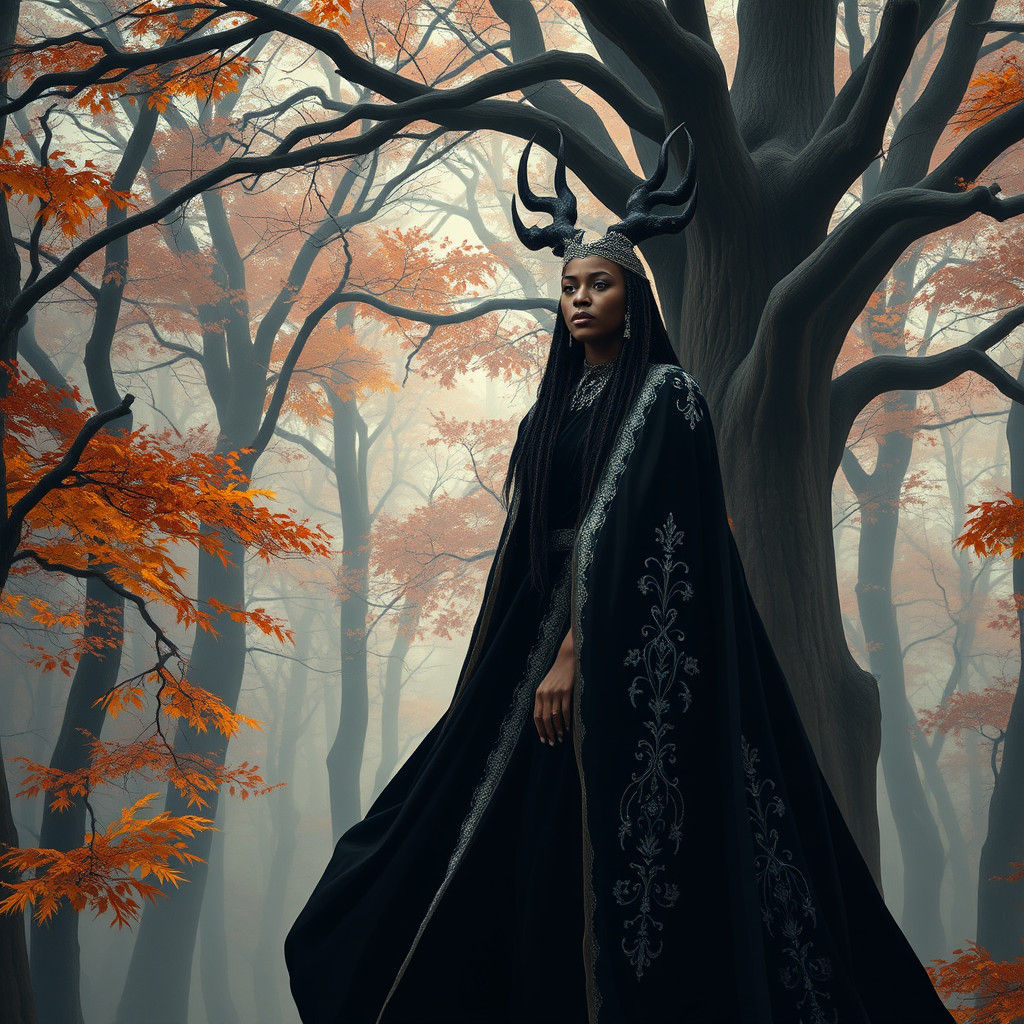 Hecate in Autumn Forest, Hyper-Realistic Portrait