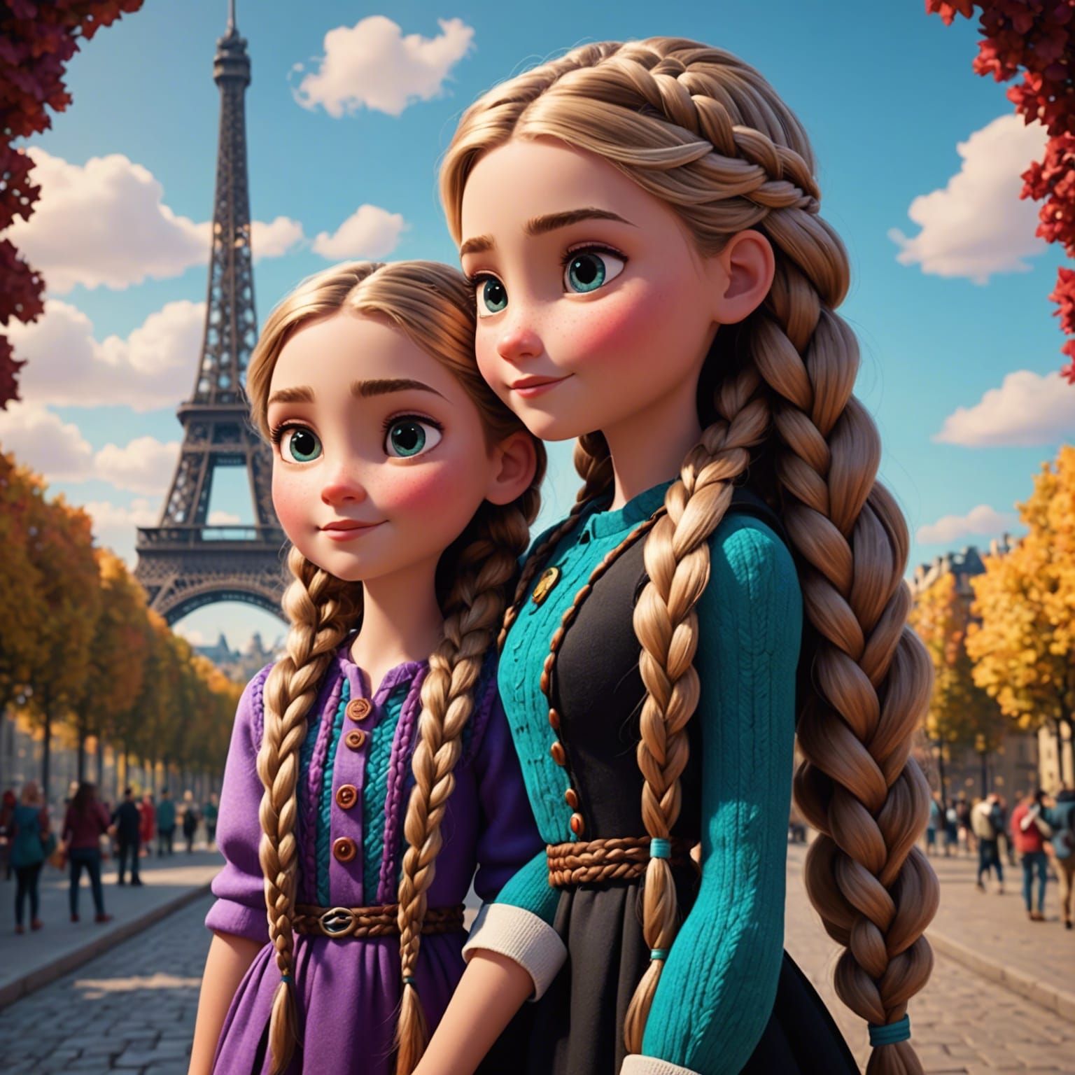 Sisters in Candyland: 3D Digital Art by Eiffel Tower