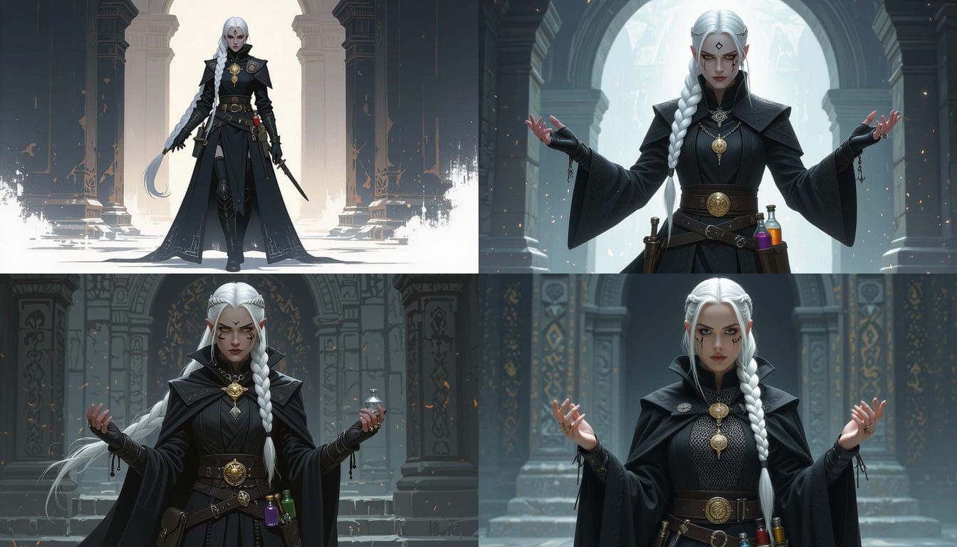 Drow Priestess in Dark Temple, Cinematic Film Still