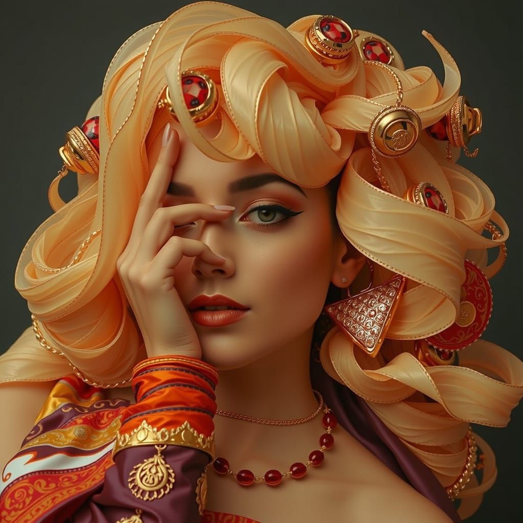 Elegant Woman in Luxurious Surreal Psychedelic Setting