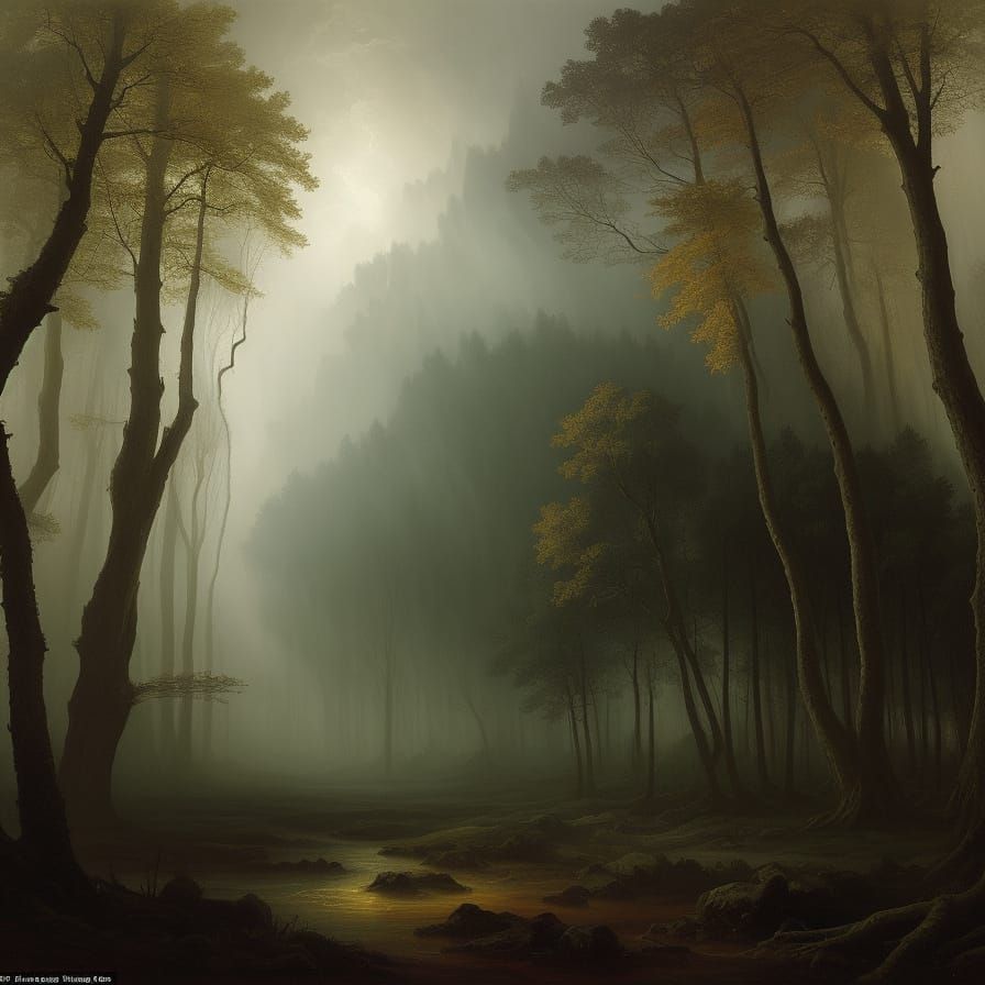 Mystical Forest Landscape in Dramatic Romantic Style