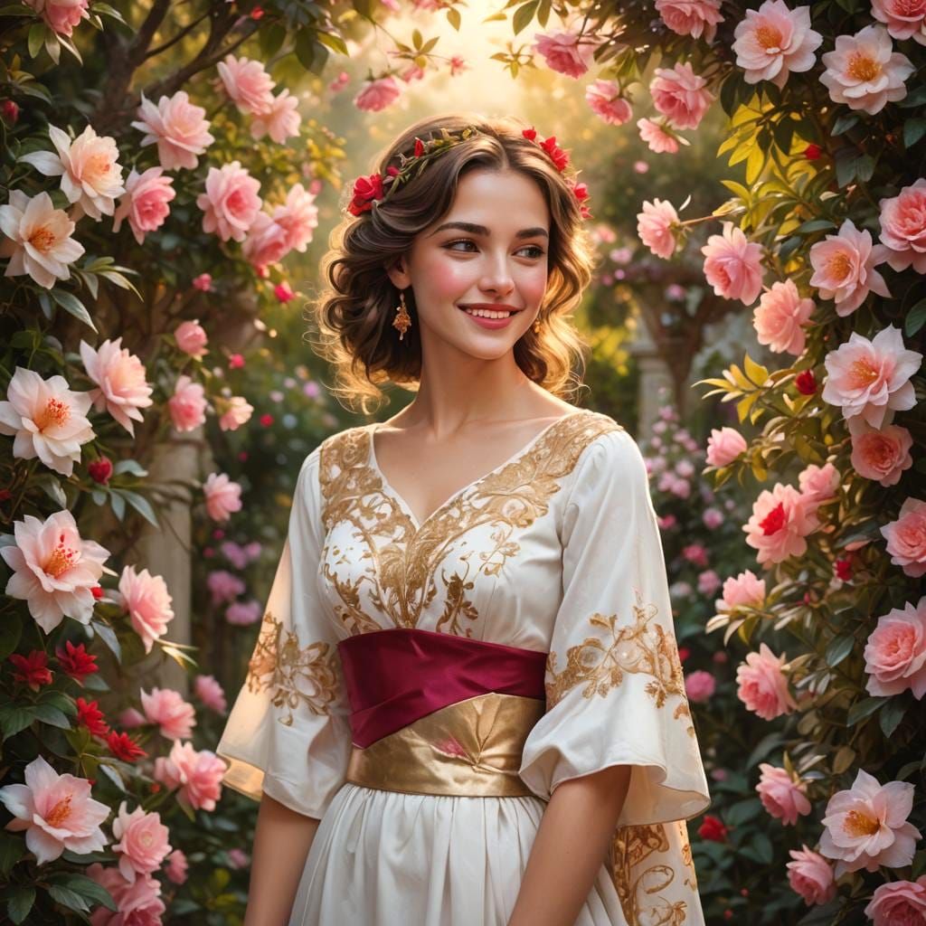 Alluring Beauty Amidst Pink and Red Garden