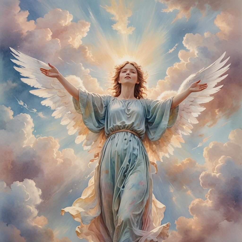 Ethereal Angel in Pastel Watercolor