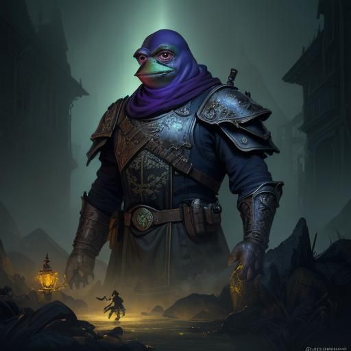 Hyperdetailed Pepe the Frog in Dark Fantasy Style