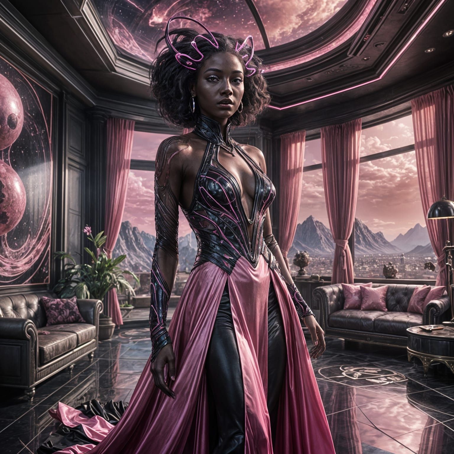 Alien Woman in Flowing Gown, Digital Art