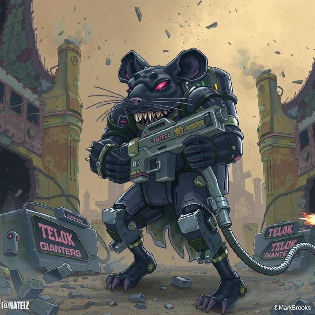 Battle-Scarred Rat Warrior in Post-Apocalyptic Armor