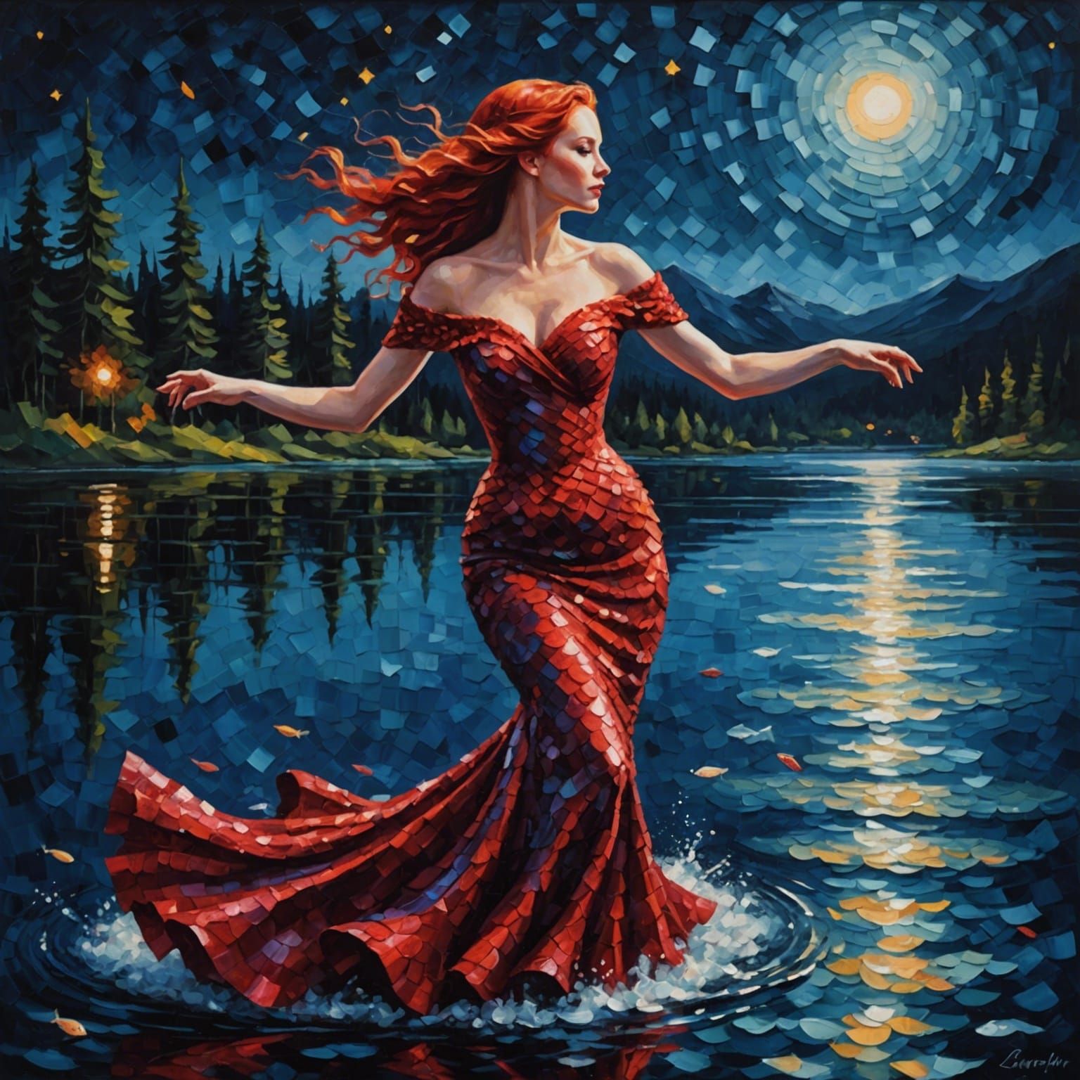 Red-Haired Woman Dancing: Impasto Painting
