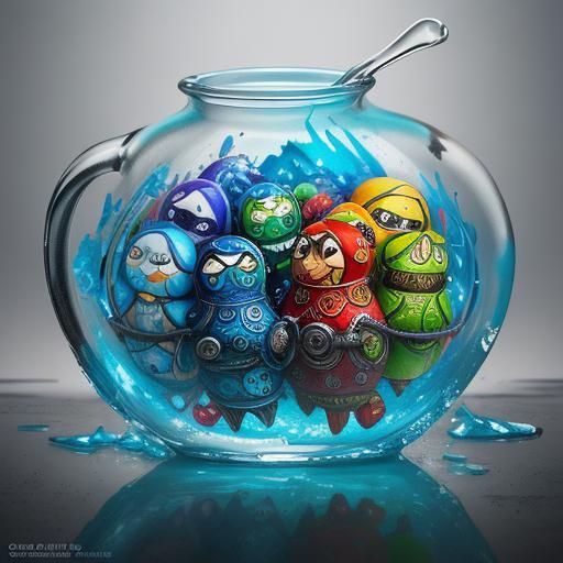 Vibrant Street Art: Glass Dolls in Surreal Cityscape