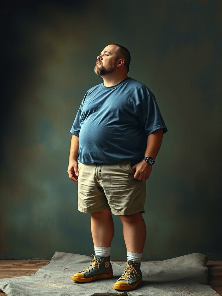 Humorous Oil Painting of a Man Gazing Dreamily