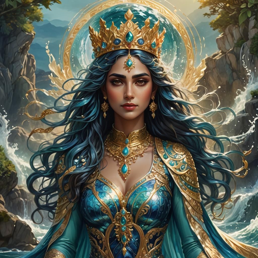 Anahita: Iranian Water Goddess in Digital Painting