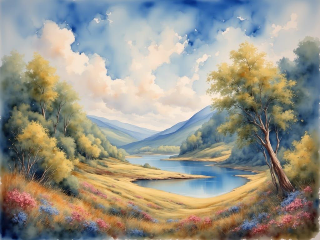 <lora:Inkiness 2:1.0> Dreamy landscape that feel far removed from real-world pressure, oil on canvas