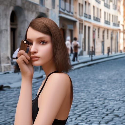 Realistic Photo of a French Girl in Street View