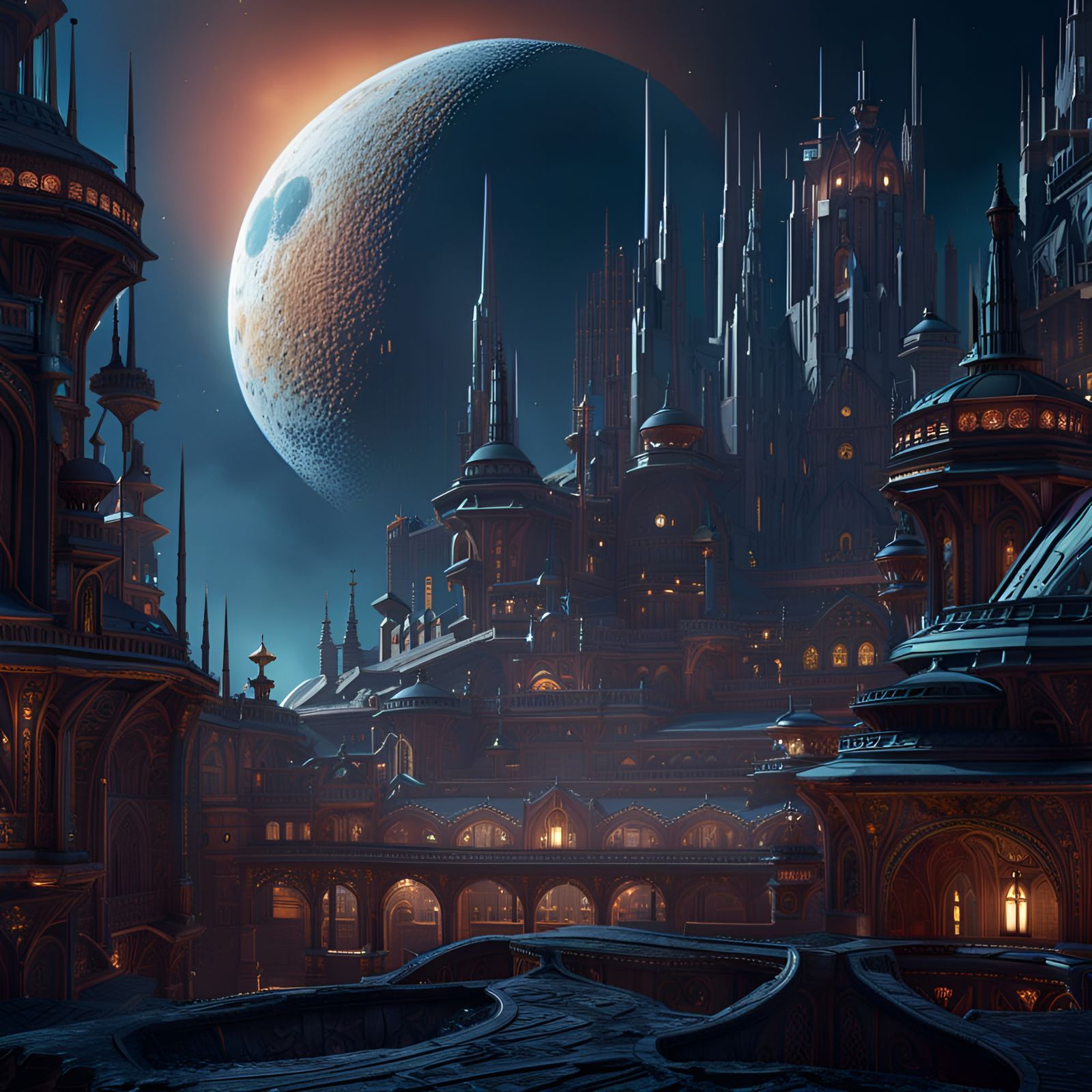City on Moon: Detailed Matte Painting in Deep Color