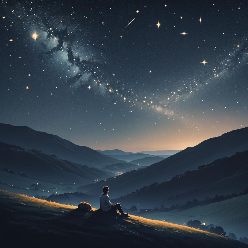 Person Gazing at Starry Night Sky